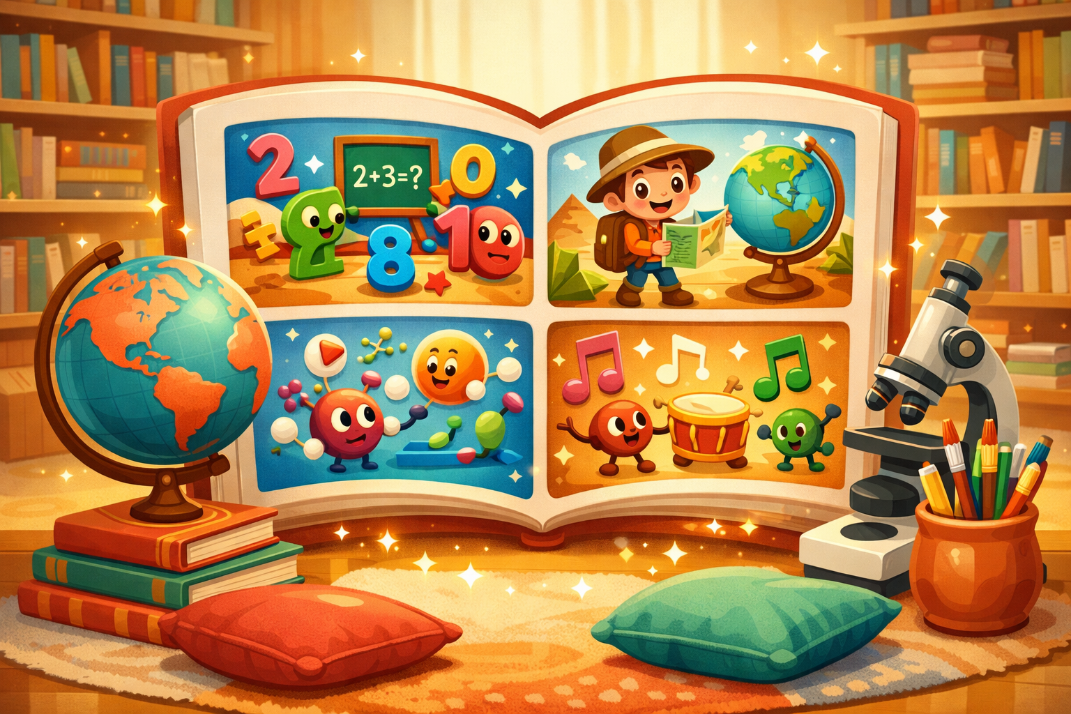 Eğitici çizgi film sahnesi sınıf ortamında